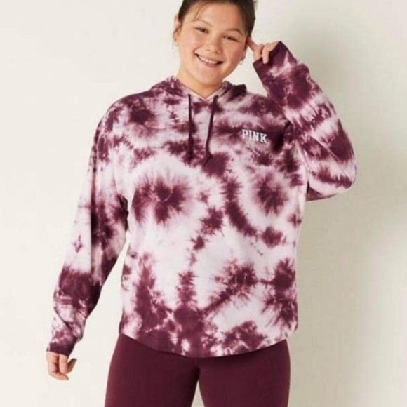 NWT SEALED PINK Varsity Tie Dye Long Sleeve Pullover Tee Large - Picture 3 of 8